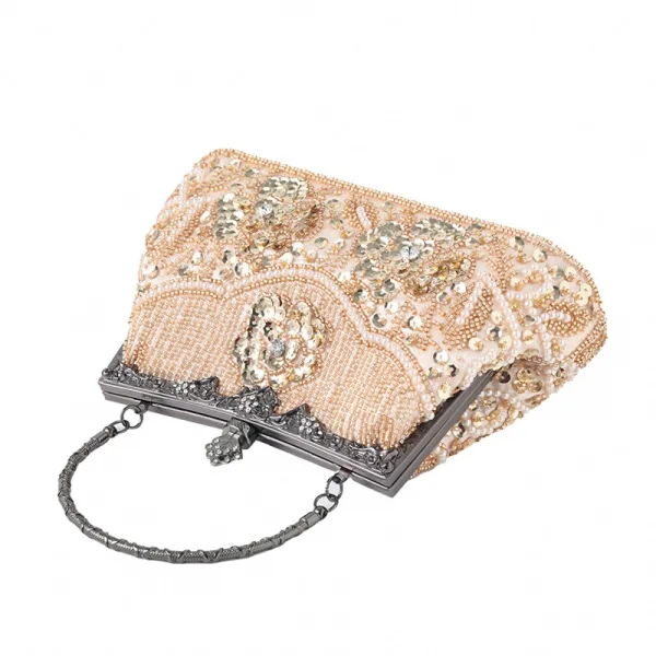 Vintage / Originale Scintillantes Beige Perlage Faux Diamant Paillettes Promo Pochette 2023