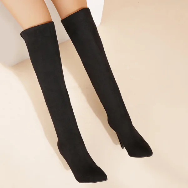 Chic / Beautiful Black Suede Street Wear Winter Womens Boots 2023 11 cm Stiletto Heels Pointed Toe Boots High Heels
