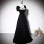 Chic / Beautiful Black Suede Evening Dresses 2023 A-Line / Princess Velour Square Neckline Sequins Short Sleeve Backless Floor-Length / Long Evening Party Formal Dresses