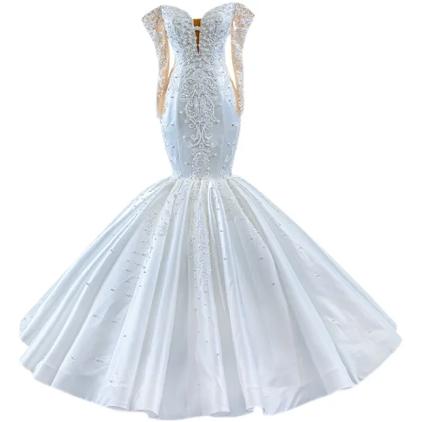 High-end White Pearl Lace Flower Wedding Dresses 2022 Ball Gown Off-The-Shoulder Long Sleeve Backless Floor-Length / Long Wedding