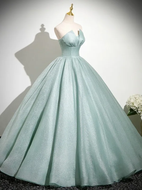 Sexy Pool Blue Prom Dresses 2025 Ball Gown Strapless Sleeveless Backless Floor-Length / Long Formal Dresses