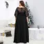 Chic / Beautiful Black Lace Flower Plus Size Evening Dresses 2025 A-Line / Princess V-Neck Short Sleeve Floor-Length / Long Tulle Evening Party Formal Dresses