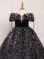 Sparkly Multi-Colors Sequins Birthday Black Flower Girl Dresses 2022 Ball Gown Scoop Neck Puffy Short Sleeve Backless Floor-Length / Long Flower Girl Dresses