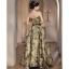 Vintage / Retro Army Green Printing Prom Dresses 2022 A-Line / Princess Strapless Sleeveless Backless Sash Floor-Length / Long Prom Formal Dresses