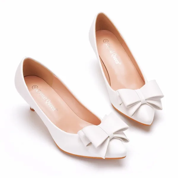 Elegante Witte Kantoor OL Strik Pumps 2025 5 cm Naaldhakken / Stiletto Spitse Neus Pumps Hoge Hakken