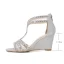 Charmant Silber Sommer Abend Sandalen Damen 2022 T-Riemen Strass Pailletten 7 cm Keilabsatz Peeptoes Sandaletten Hochhackige