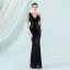 Sparkly Black Sequins Evening Dresses 2022 Trumpet / Mermaid V-Neck Beading Sleeveless Floor-Length / Long Evening Party Formal Dresses