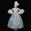 Vintage / Retro Medieval Pool Blue Flower Girl Dresses 2024 Printing Floral Floor-Length / Long 3/4 Sleeve High Neck Cosplay Wedding Prom A-Line / Princess Ball Gown Wedding Party Dresses