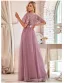 Modest / Simple Grey Sequins Lace Flower Prom Dresses 2024 A-Line / Princess Scoop Neck Short Sleeve Floor-Length / Long Prom Formal Dresses