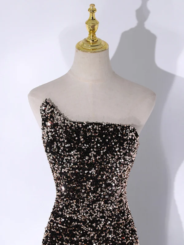 Sparkly Black Gold Sequins Evening Dresses 2024 Trumpet / Mermaid Strapless Sleeveless Backless Floor-Length / Long Evening Party Formal Dresses