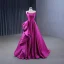 High-end Fuchsia Cascading Ruffles Satin Prom Dresses 2024 A-Line / Princess Strapless Sleeveless Backless Floor-Length / Long Prom Formal Dresses