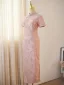 Chinese style Blushing Pink Pearl Printing Split Front Evening Party Cheongsam 2025 Trumpet / Mermaid High Neck Short Sleeve Floor-Length / Long