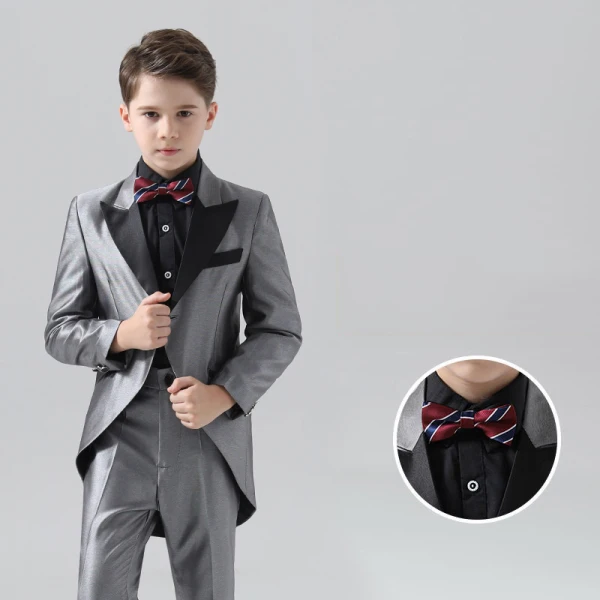 Burgundy 4-piece Long Sleeve Wedding Boys Wedding Suits 2024 Coat Pants Shirt Tie