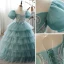 Chic / Belle Vert Citron Perlage Anniversaire Volants en Cascade Robe Ceremonie Fille 2023 Robe Boule Encolure Dégagée Gonflée Manches Courtes Longue Robe Ceremonie Fille