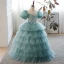 Chic / Belle Vert Citron Perlage Anniversaire Volants en Cascade Robe Ceremonie Fille 2023 Robe Boule Encolure Dégagée Gonflée Manches Courtes Longue Robe Ceremonie Fille