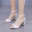 Schöne Weiß Freizeit Sandalen Damen 2024 Knöchelriemen 7 cm Thick Heels Peeptoes Sandaletten Hochhackige