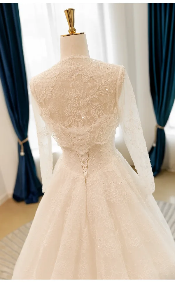 Luxury / Gorgeous White Handmade Beading Lace Flower Sequins Wedding Dresses 2026 A-Line / Princess Strapless Long Sleeve Floor-Length / Long
