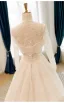 Luxury / Gorgeous White Handmade  Beading Lace Flower Sequins Wedding Dresses 2026 A-Line / Princess Strapless Long Sleeve Floor-Length / Long