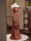 Sexy Brown Embroidered Evening Dresses 2024 Trumpet / Mermaid Strapless Sleeveless Backless Floor-Length / Long Evening Party Formal Dresses