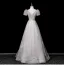 Bling Bling Gris Paillettes Faux Diamant Robe De Bal 2025 Princesse V-Cou Manches Courtes Dos Nu Longue Robe De Ceremonie