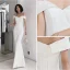 Sexy Ivory Evening Dresses 2022 Trumpet / Mermaid Off-The-Shoulder Short Sleeve Backless Floor-Length / Long Evening Party Formal Dresses