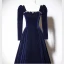 Vintage / Retro Navy Blue Suede Evening Dresses 2023 A-Line / Princess Square Neckline Long Sleeve Backless Bow Floor-Length / Long Evening Party Formal Dresses
