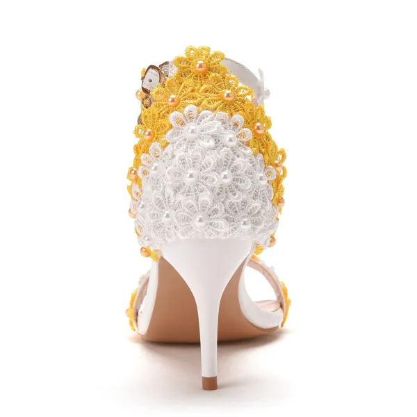 Charming Blushing Pink Lace Flower Prom Womens Sandals 2022 Pearl 7 cm Stiletto Heels Open / Peep Toe Sandals High Heels