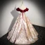 Fashion Burgundy Floral Prom Dresses 2023 Ball Gown Ruffle Off-The-Shoulder Short Sleeve Backless Floor-Length / Long Prom Formal Dresses