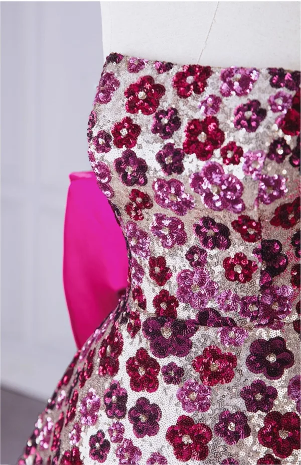 Sexy Fuchsia Sequins Flower Evening Party Cocktail Party Party Dresses 2025 Ball Gown Strapless Sleeveless Backless Bow Knee-Length Formal Dresses