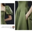 Vintage / Retro Olive Green Prom Dresses 2021 A-Line / Princess Square Neckline Crossed Straps Solid Color Satin Short Sleeve Formal Dresses Sweep Train