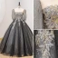 Sparkly Black Sequins Prom Dresses 2022 Ball Gown Scoop Neck 1/2 Sleeves Backless Floor-Length / Long Prom Formal Dresses
