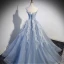Fashion Sky Blue Beading Sequins Prom Dresses 2023 A-Line / Princess Strapless Short Sleeve Backless Floor-Length / Long Prom Formal Dresses