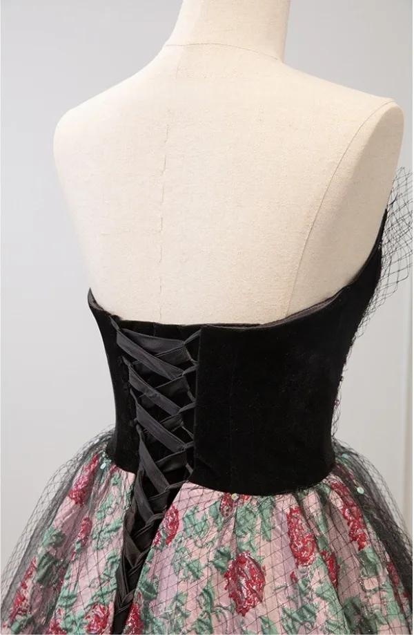 Chic / Beautiful Black Printing Prom Dresses 2026 A-Line / Princess Strapless Sleeveless Backless Floor-Length / Long Formal Dresses