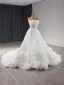 High-end White Flower Pleated Wedding Dresses 2024 Ball Gown Strapless Sleeveless Backless Cathedral Train Tulle Wedding
