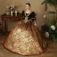 Medieval Gothic Black Gold Lace Flower Sequins Prom Dresses 2024 Ball Gown Square Neckline 3/4 Sleeve Floor-Length / Long Prom Formal Dresses