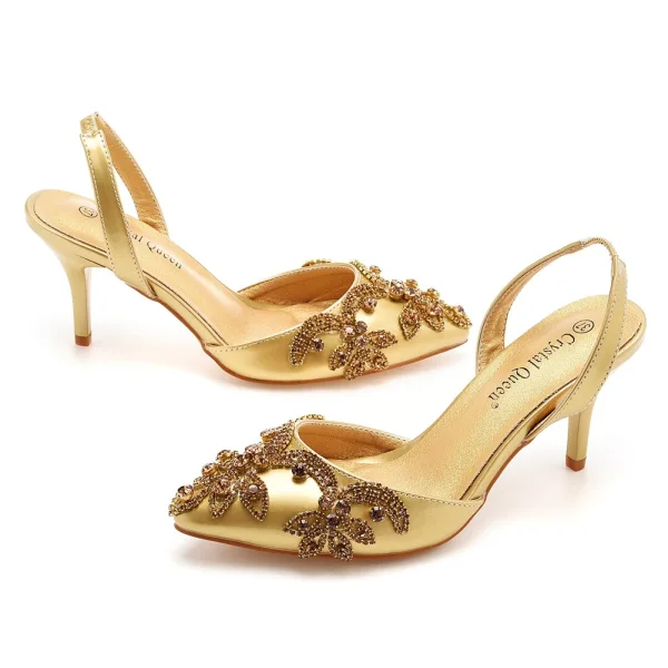 Chic / Beautiful White Rhinestone Wedding Shoes 2023 7 cm Stiletto Heels Pointed Toe Wedding High Heels