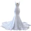 High End Weiß Satin Spitze Blumen Brautkleider / Hochzeitskleider 2023 Meerjungfrau Spaghettiträger Ärmellos Rückenfreies Kapelle-Schleppe Hochzeit