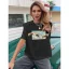 Casual Women Tops Black Printing T-Shirts 2021 Scoop Neck 1/2 Sleeves Loose Cotton Summer Tee