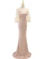 Scintillantes Doré Paillettes Robe De Soirée 2023 Trompette / Sirène V-Cou 1/2 Manches Dos Nu Train De Balayage Soirée Robe De Ceremonie