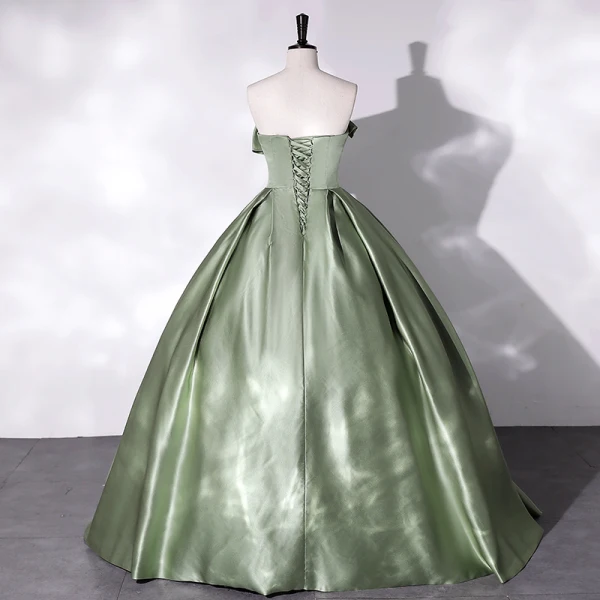 Vintage / Retro Chic / Beautiful Sage Green Satin Prom Dresses 2022 Ball Gown Strapless Sleeveless Backless Floor-Length / Long Prom Formal Dresses