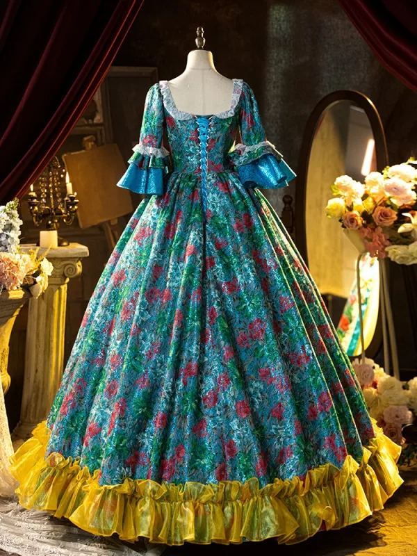 Medieval Vintage / Retro Multi-Colors Sequins Bow Cosplay Lolita Prom Dresses 2024 Ball Gown Scoop Neck 1/2 Sleeves Backless Floor-Length / Long Formal Dresses