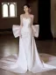 Elegant White Pearl Rhinestone Satin Wedding Dresses 2025 Trumpet / Mermaid Strapless Sleeveless Backless Bow Court Train