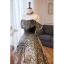 Bling Bling Noire Paillettes Robe De Bal 2023 Princesse De l'épaule Manches Courtes Dos Nu Noeud Longue Promo Robe De Ceremonie