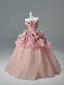 Vintage / Retro Blushing Pink Appliques Cascading Ruffles Prom Dresses 2026 Ball Gown Strapless Sleeveless Backless Floor-Length / Long Formal Dresses