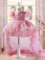 Flower Fairy Blushing Pink Butterfly Appliques Sequins Tassel Asymmetrical Birthday Flower Girl Dresses 2025 Ball Gown Scoop Neck Puffy Short Sleeve Tulle