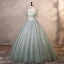 Elegante Salbeigrün Ballkleider 2023 Ballkleid Eckiger Ausschnitt Geschwollenes Kurze Ärmel Rückenfreies Lange Ball Festliche Kleider