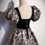 Vintage / Retro Black Printing Prom Dresses 2022 A-Line / Princess Square Neckline Puffy Short Sleeve Backless Floor-Length / Long Prom Formal Dresses