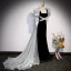 Fashion Black Suede Prom Dresses 2023 Trumpet / Mermaid Square Neckline Puffy Short Sleeve Backless Bow Sweep Train Prom Formal Dresses