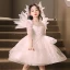 Bling Bling Grey Beading Sequins Lace Flower Short Flower Girl Dresses 2024 Ball Gown Birthday Strapless Sleeveless Tulle