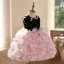 Lovely Blushing Pink Pearl Sequins Appliques Birthday Short Flower Girl Dresses 2025 Ball Gown Scoop Neck Bow Sleeveless Backless